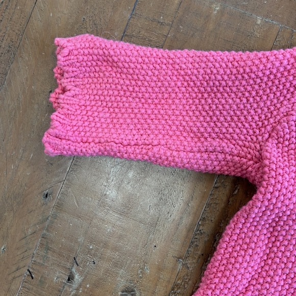 Jacadi pink loose knit hooded cardigan sweater - Picture 3 of 6